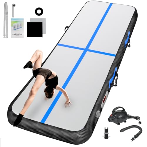 Inflatable Gymnastics Mat 10ft/13ft/16ft/20ft/ Air Tumbling Track Mats 4/8 inches Thick for Home Use/Training/Cheerleading/Yoga/Water with Pump 13ft x 3.3ft x 4inch Blue Black