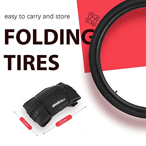 Bwshlf 27.5Inch Mountain Bike Tires, 27.5 X 2.125 Inch, 2 Pack Replacement Black Folding Mtb Bicycle Tire, Black Sidewall #TOP2