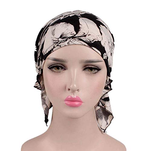 Image of beauty YFJH Women Stretch Cotton Print Sleep Turban Hat Headwear Scarf Chemo Beanie Cap for Cancer Hair Loss