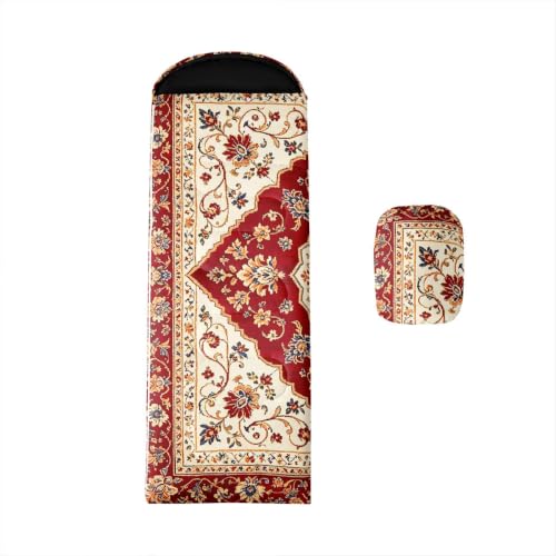 Erosebridal Vintage Mandala Sleeping Bag Ornate Floral Twin Camping Sleeping Bag in Warm Cold Weather Teens Adults Vintage Bohemian Camping Quilt Exotic Oriental Persian Backpack Quilt