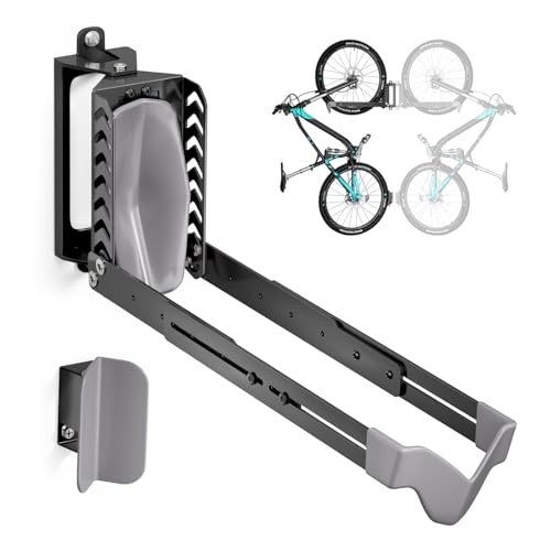 Swivel Bike Rack Wall Mount Bike Hangers for Garage Space-Saving Vertical Bike Holder Holds up to 77 lbs Bicycle Wall Hanger Storage No Heavy Lifting Required Indoor Hanging Bike Rack-Gray