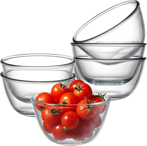 Image of WRINGO Glass Bowl for Kitchen Prep, Dessert, Dips, and Candy Dishes, Cake, Snack Bowl Set of 6 Or Nut Bowl, and Microwave Safe Clear Glass Bowls for Mixing, Storing Size 5.5 Inch
