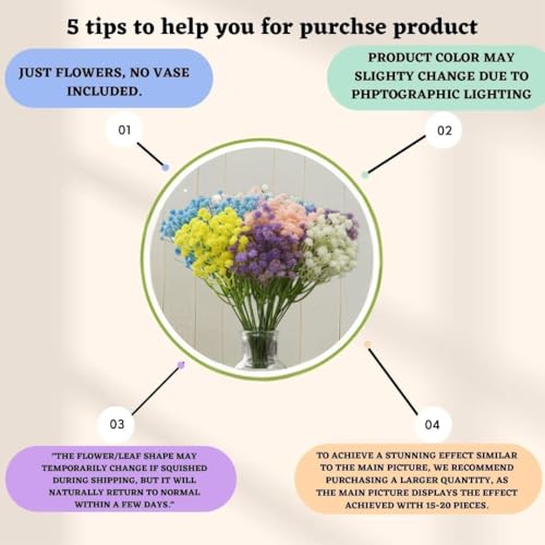 Image of SATYAM KRAFT 20 Pcs Artificial Baby's Breath Flowers (Gypsophila) Bouquet for Gifting, Home Decor, Bedroom, Table Centerpiece, DIY Craft, Wedding Decoration (28.5 cm, Without Vase) (Multi)