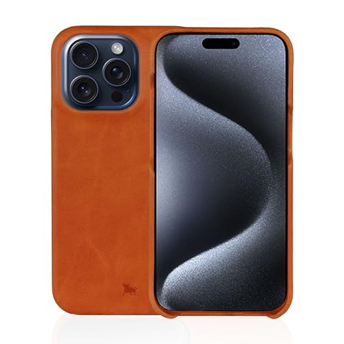 Étui magnétique iPhone 15 Pro cuir cognac pour le bureau