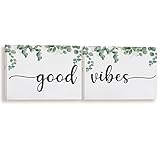 BIWSHA Sage Green Room Wall Art Decor, Sage Green Canvas Wall Art Decor For Bathroom Living Room Bedroom Kitchen Office Decor, 11x14 Inches Set Of 2, Good Vibes Sign
