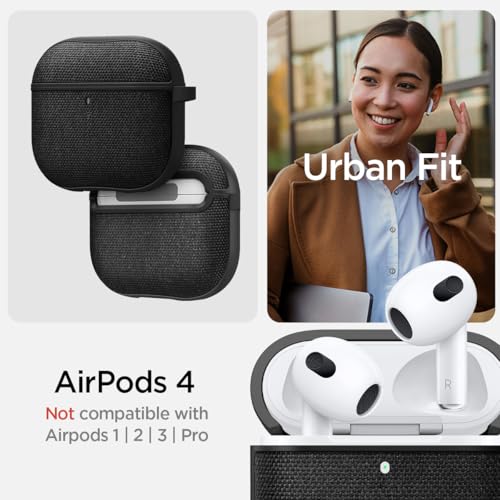 Image of Spigen Urban Fit Designed for AirPods 4 Case (2024) Premium Fabric Cover with Carabiner Key Chain - Black