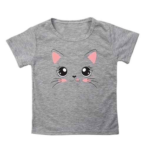 Kids Girls Summer Casual T Shirt Girls Loose Fit Cat Printed Short Sleeve Tops Teen Baby Cute Graphic Tee Clothes