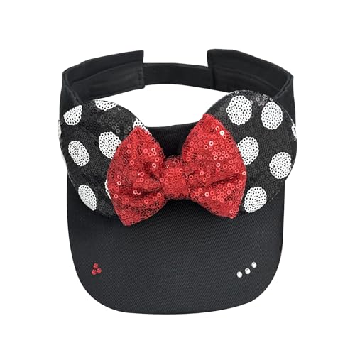 Sparkly Mouse Ears Visor Hat for Adult Women, Adjustable Sun Visor Cap with Sequin Mouse Ears Bow, Cute Party Headwear Glitter Visor Hat with Ears for Theme Parks & Festivals Black