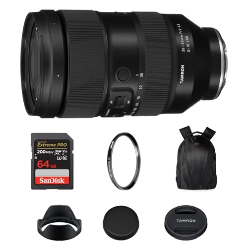 Image of Tamron 35-150mm f /2-2.8 Di III VXD Lens (Sony E) with Fast All-in-One Zoom Range, 64GB Extreme PRO SDXC Memory Card with 200MB /s Read Speed, Tiffen 82mm UV Filter & Camera Backpack Bundle Kit