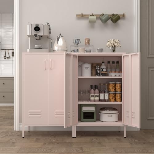 Armario de almacenamiento de metal para cocina y sala de estar rosa 7