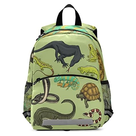 Glaphy Snakes Lizard Chameleon and Turtle Animal Kids Backpack for Boys Girls, Kindergarten Elementary Backpack with Chest Strap, Preschool Toddler Bookbag with Reflective Stripes Cover