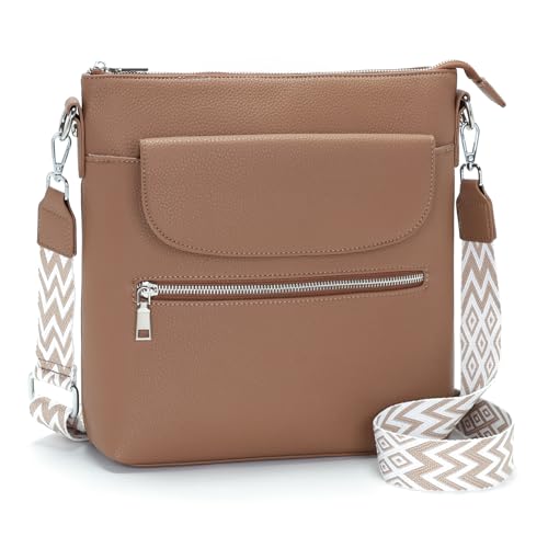 JSDOST Sac Bandouliere Femme Multipoches Sac a Main Femme Bandoulière Kaki Avec 4 poches zippées et 7 compartiments