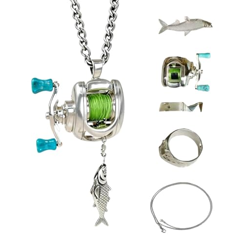 Collar ancho con colgante – Collar de carrete de de aleación de 4 cm, joyería realista de pescador, colgante de cadena duradera, pieza de joyería de metal pulido para uso diario, noche, citas