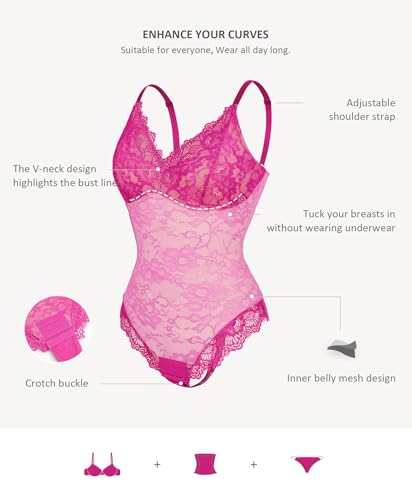 Image of FeelinGirl Shapewear Bodysuits for Women Lace Shapewear Tummy Control V-Neck Sleeveless Bodysuit Tops Jumpsuit