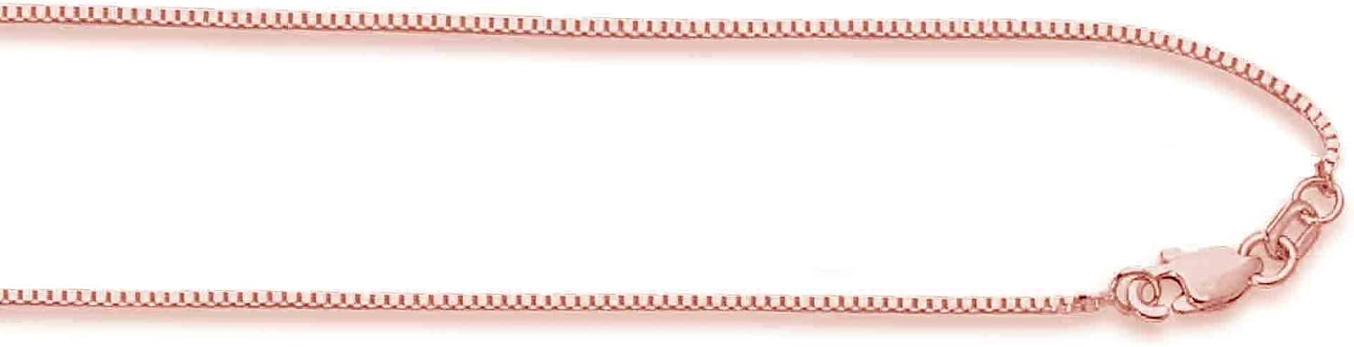 Ritastephens 14K Solid Rose Pink Gold Box Chain Necklace 20 Inches 0.8 Mm