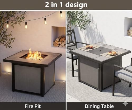 Grand Patio 32-Inch Outdoor Fire Pit Table, 50,000 BTU CSA Approved Square Propane Fire Pit Table with Ceramic Tile Top, Lava Rocks, Outdoor Fire Table for Patio, Garden, Backyard - 2