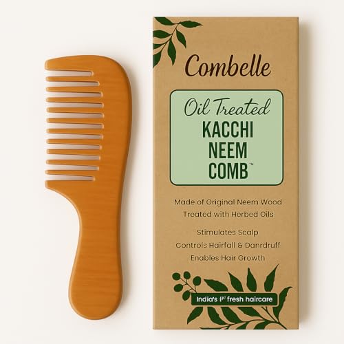 Image of COMBELLE Premium Neem Wood Comb - Eco-Friendly, Oil-Treated Anti-Hairfall & Frizz Control Comb for Men, Women, & Kids - Natural Wooden Comb for Healthy Hair, Dandruff Control, and Scalp Massage (NEEM COMB-3)