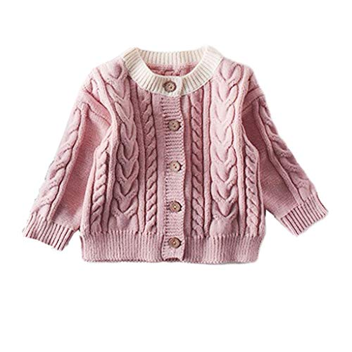 Seyurigaoka Baby Girls ' Sweaters, Toddler Baby Long Sleeve Button Down Knit Cardigan Sweaters Coat Winter Fall Clothes (Pink Cardigan, 2-3 Years)