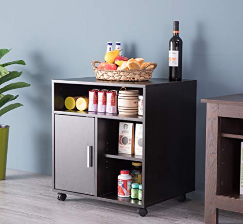 Image of Basicwise Printer Kitchen Office Storage Stand with Casters, Black (QI003556.B)