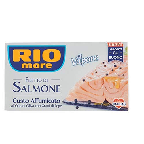 Rio Mare Salmone Affumicato - Filete de salmón en aceite de oliva con pimienta ahumada, 125 g