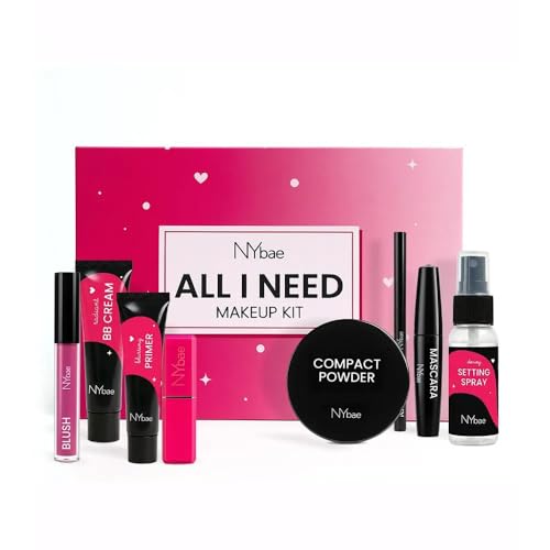 Image of NY Bae' All I Need Makeup Kit- 80 gm | Primer | BB Cream | Compact | Pink Blush | Kajal | Mascara | Brown Lipstick | Setting Spray | 8-Step Makeup Kit | Travel-Friendly | Gift Box
