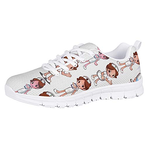 HUGS IDEA Klassische Turnschuhe Sportschuhe Trainer Laufschuh Cartoon Krankenschwester Weiß TäGlicher Schuh Leichter Mesh Athletic Gym Sneakers Atmungsaktiv EU 39 Cover