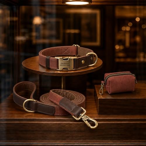 Image of Personalized PU Leather Dog Collars,Quick Release Buckle,Brown,XL