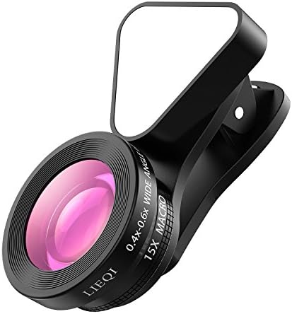 SEHOO 3 in 1 Lens, Fill Light, 140 Degree Wide Angle, 15X Macro Lens Clip-on Cell Phone Camera Lenses Kit for iPhone Samsung, Android Smartphones (Black)