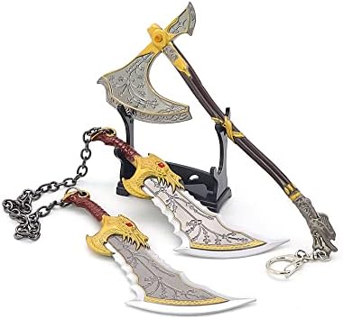God of War Ragnarök Kratos Blades of Chaos Action Figures Game Toy Collection Keychain Desk Decoration Backpack Pendant Gift (Blades of Chaos 2Blades + Leviathan Axe)