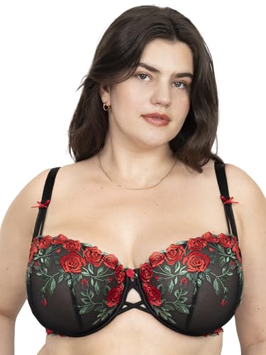 Curvy Couture Women's Lush Embroidery Unlined Underwire Full Coverage Balconette Bra