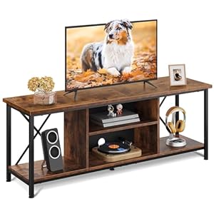 WLIVE TV Stand up to 65 Inch TV, 55″ Entertainment Center, Industrial TV Console with Open Storage Shelf for Living Room and Bedroom, Rustic Brown
