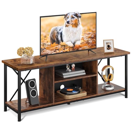 WLIVE TV Stand up to 65 Inch TV, 55″ Entertainment Center, Industrial TV Console with Open Storage Shelf for Living Room and Bedroom, Rustic Brown