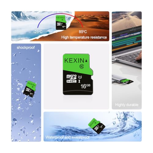 Image of KEXIN 16GB Micro SD Card 2 Pack with SD Adapter microSDHC Memory Card UHS‑I C10 U1 Micro SD Card Full HD High Speed TF Card for Smartphone Tablet Dash Cam Drone Game Console