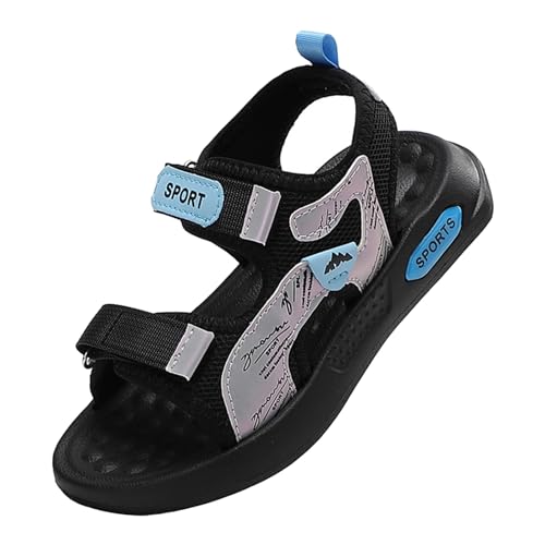 Boys Open Toe Sandals Double Soft Sole Adjustable Strap Casual Shoes Summer Non Slip Color Block Comfy Lightweight Breathable Fashion Beach Sport Sneakers (White, 13 Little Kid)