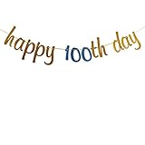 Happy 100th Day Banner for 100 Days Birthday Wedding Baby Shower Party Decorations, Gold and Blue