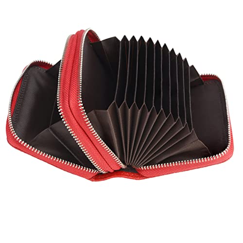 CENZICOM Women's RFID Blocking Leather Zipper Purse Wallet Credit Card Case Holder (Red)