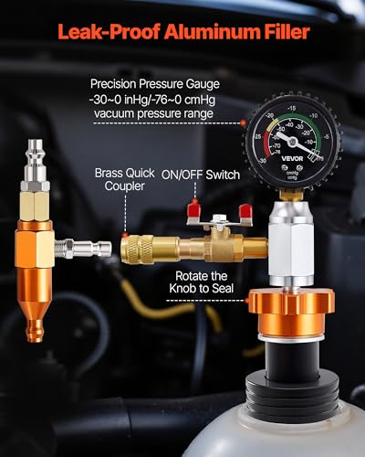 Image of VEVOR Radiator Vacuum Refill Kit, Automotives Cooling System Vacuum & Purge Fill Tool with Gauge, Portable Radiator Coolant Filling Kit with Toolbox, Universal Fit for Most Cars Vans SUVs and Trucks