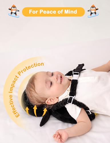 Image of JunNeng Baby Head Protector Backpack for Walking Crawling, White Penguin