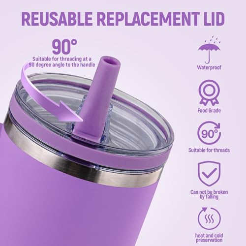 Image of Replacement Lid for Stanley 40 oz and 64 oz Tumbler.Leakproof Flip Straw Lid Fit Stanley Cup Quencher H2.0 40 oz /64 oz and Stanley ProTour 40oz /64oz Tumbler.(Lilac,2-Pack)