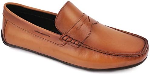 Mens Casual Comfortable Genuine Leather Lightweight Driving Moccasins Classic Fashion Penny Loafer Slip On Breathable Driving Loafer Tan Napa Soft 8.5