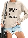 NIUPIHALA Weekends Coffee Baseball Sweatshirt for Women Letter Print Long Sleeve Crewneck Baseball Mom Pullovers Top