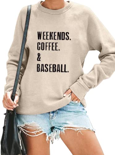 NIUPIHALA Weekends Coffee Baseball Sweatshirt for Women Letter Print Long Sleeve Crewneck Baseball Mom Pullovers Top