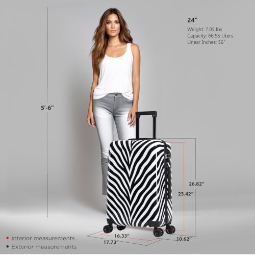 Image of InUSA Zebra Print 24-Inch Hardside Spinner Luggage Lightweight & TSA Lock