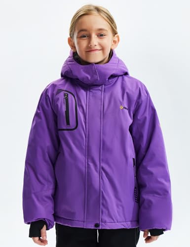 GEMYSE Mädchen Skijacke wasserdicht Winterjacke winddicht Fleece Schneeanzug warm mit Kapuze für Outdoor(Lila,116-122)