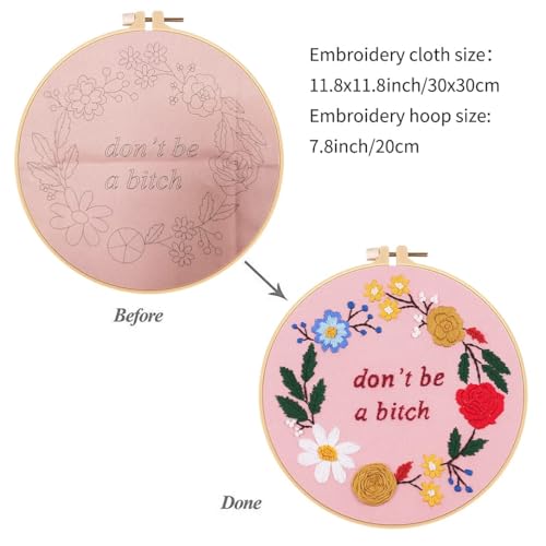 Image of Nuberlic Funny Embroidery Kits for Beginners, DIY Cross Stitch Starter Kit for Adults Including Cloth with Pattern, Hoop, Needles Instruction and Threads