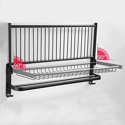 Towel Holder Bathroom Wall With Shelf, Double Foldable Towel Holder With Towel Rail, Bathroom Towel Holder Black With Hooks,50Cm #TOP2