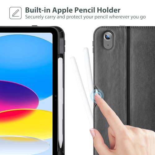 ProCase for iPad A16 11th Generation 11” 2025/iPad 10th Generation 10.9” 2022 with Pencil Holder, iPad 11/10 PU Leather Case Business Stand Cover Smart Folio with Hand Strap Front Pocket -Black — view 4