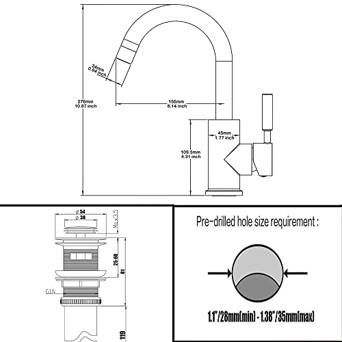 Single-Handle High-Arc Stainless Steel Faucet For Pre-Kitchen Sink/Bar Sink/Bathroom Sink By Phiestina, With 4 Inch Deck Plate And Supply Hoses, Matte Black, We08E-Mb #TOP6