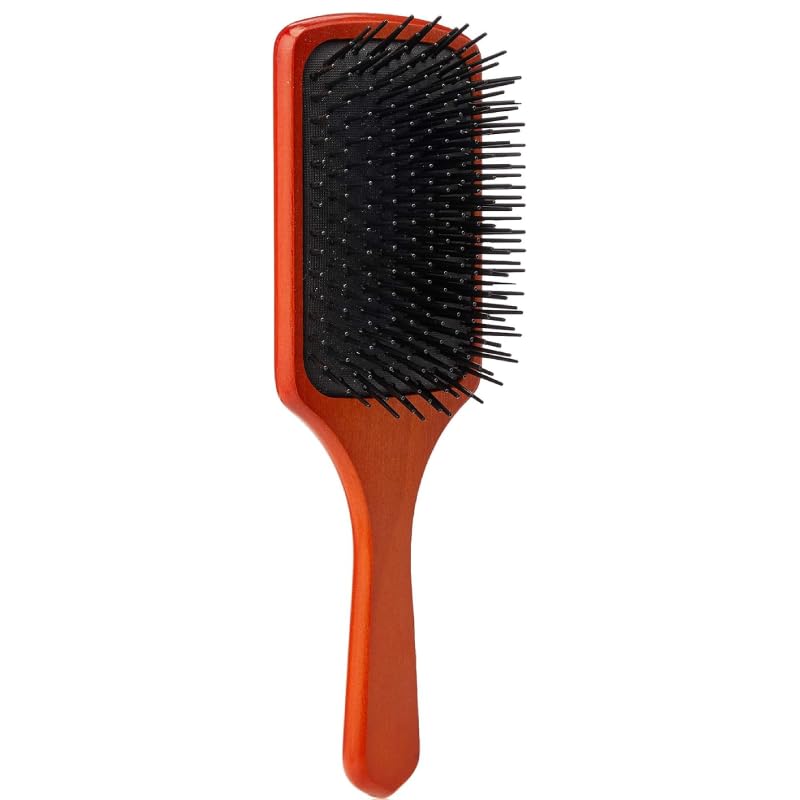 Cepillo de Pelo de Madera con Púas de Plástico Redondeadas Antitirones, Antiestático, Ideal para Desenredar, Masajear Cuero Cabelludo y Cuidar Cabello Liso, Rizado o Fino, 21,5 cm