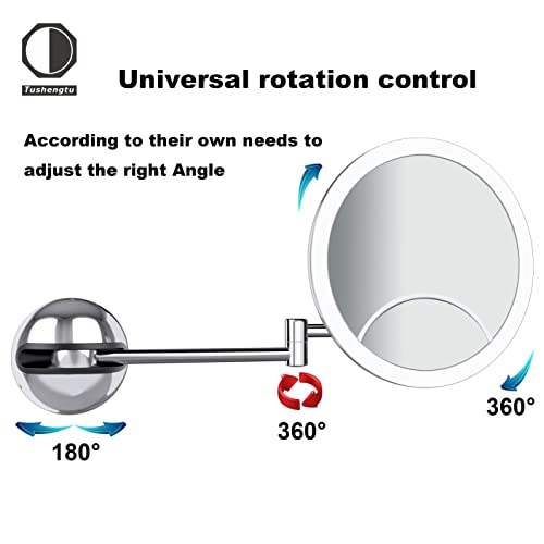 Tushengtu 9.5" Wall Mounted Makeup Mirror Led With 10X Magnification And Usb Charging, Chrome Finish And 360-Degree Rotation For Personalized Makeup And Bathroom Shaving Experience #TOP1